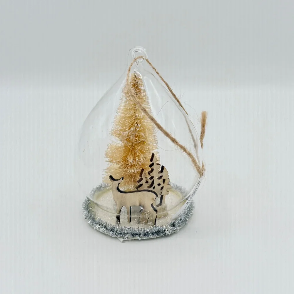 Pottery Barn Light Up Deer Glass Cloche Christmas Ornament NWT 4.5